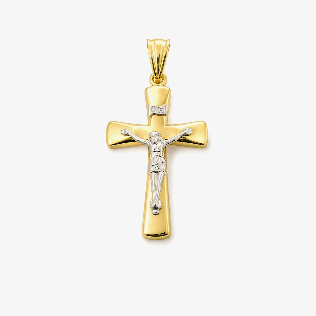Gold Col.9 Smooth Two-Tone Cross Christ