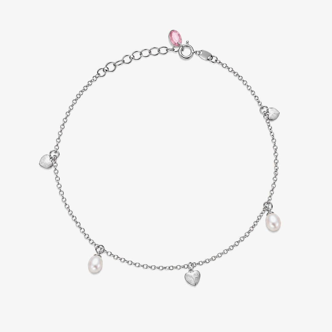 Tobillera Perla Corazones