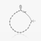 Pulsera Plata Lisa Bolas Cruz Chapa 18 Cm