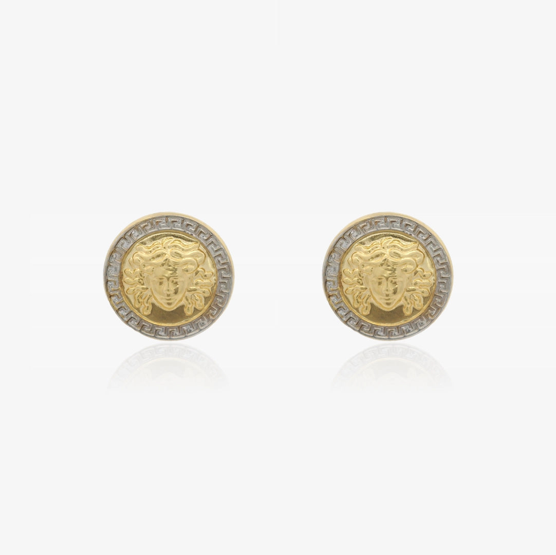 Pares Oro Presion Bicolor Medusa Greca 12 Mm