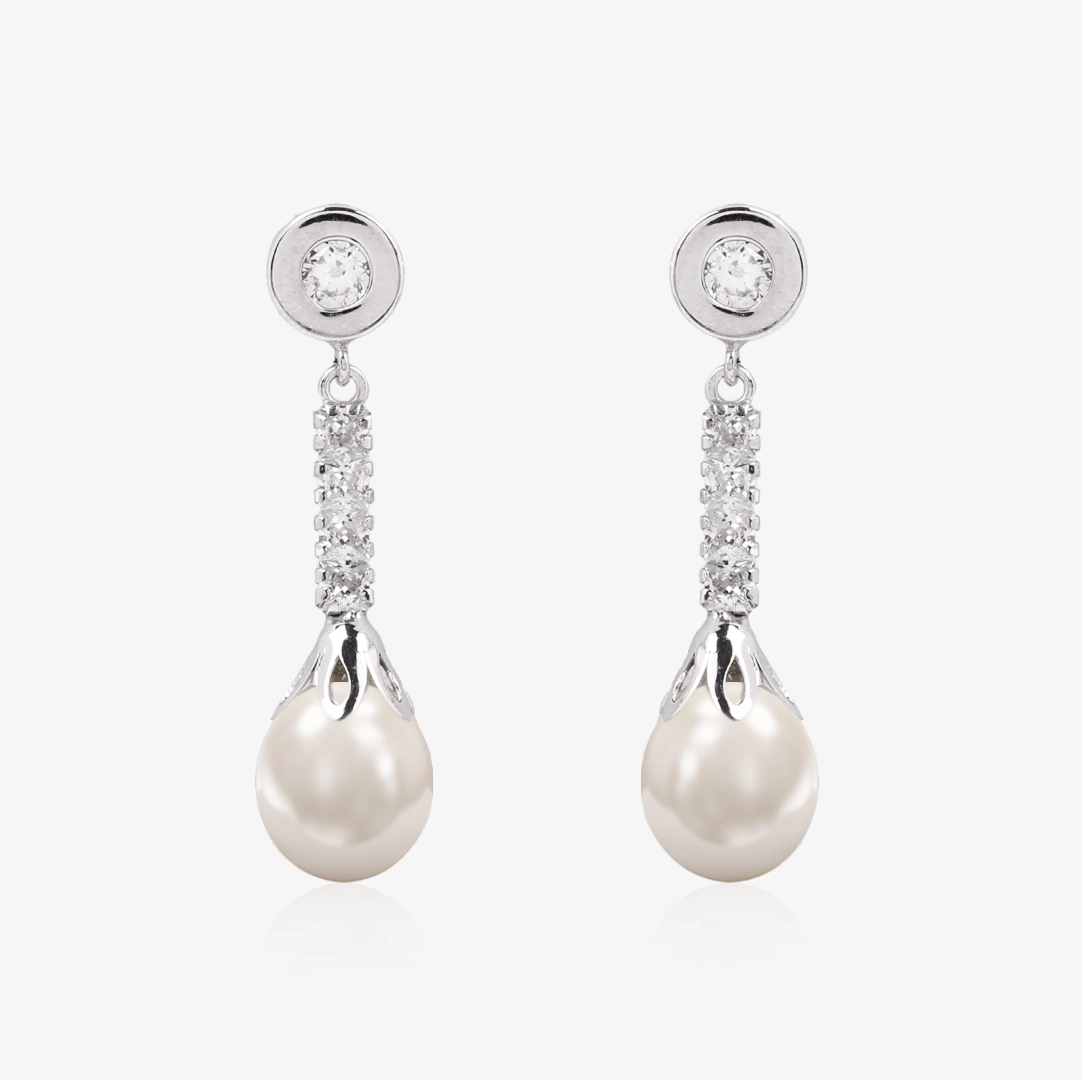 Pear Chaton Pearl Drop Earrings
