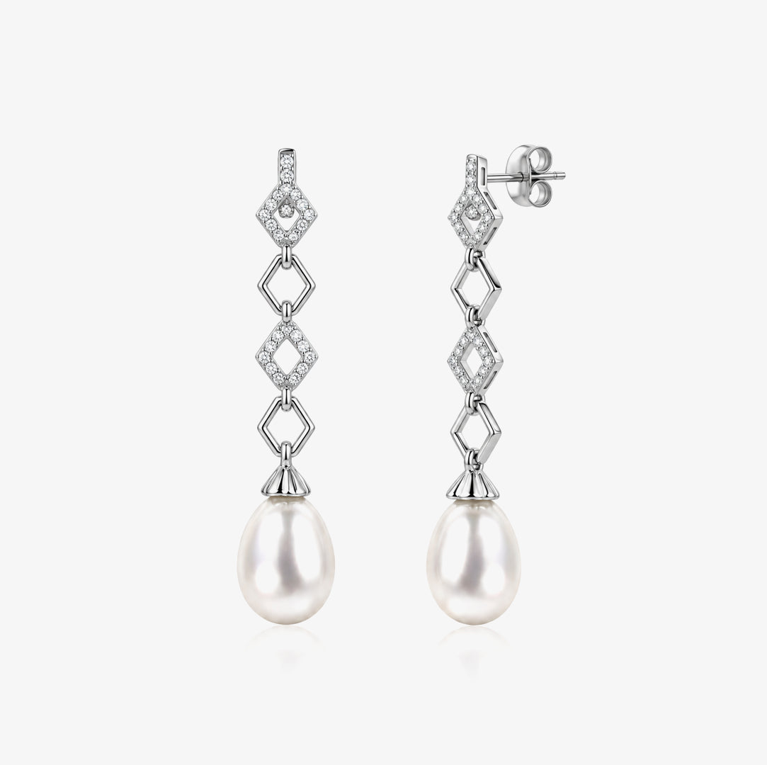 Long Pearl Stone Earrings