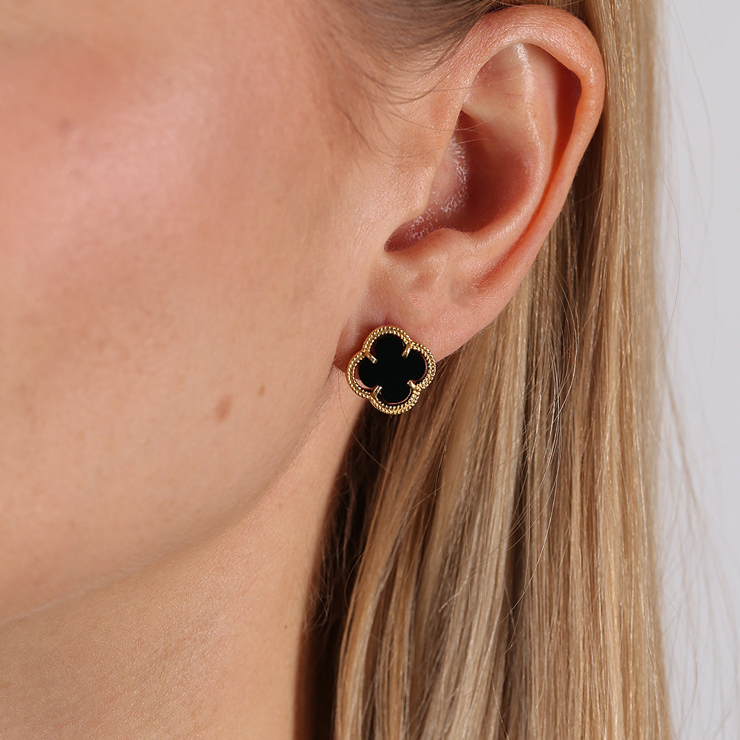 Onyx Clover Earrings